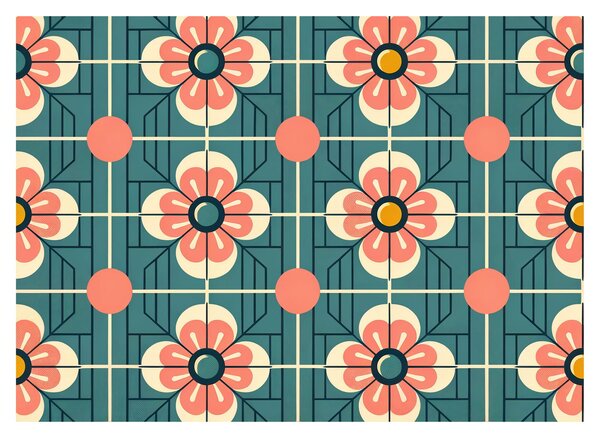 Obraz - Retro vzor s květy (70x50 cm)
