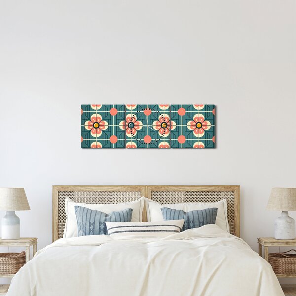Obraz - Retro vzor s květy (s hodinami) (90x30 cm)