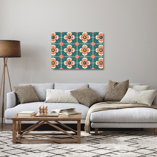 Skleněný obraz - Retro vzor s květy (70x50 cm)