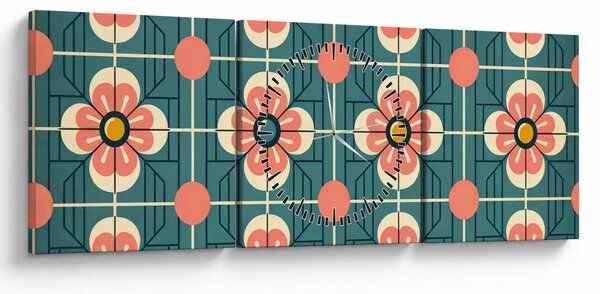 Obraz - Retro vzor s květy (s hodinami) (90x30 cm)