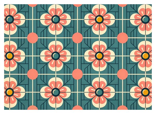 Skleněný obraz - Retro vzor s květy (70x50 cm)