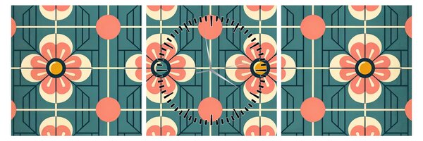 Obraz - Retro vzor s květy (s hodinami) (90x30 cm)