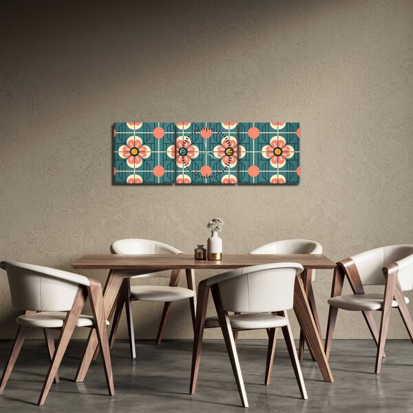 Obraz - Retro vzor s květy (s hodinami) (90x30 cm)