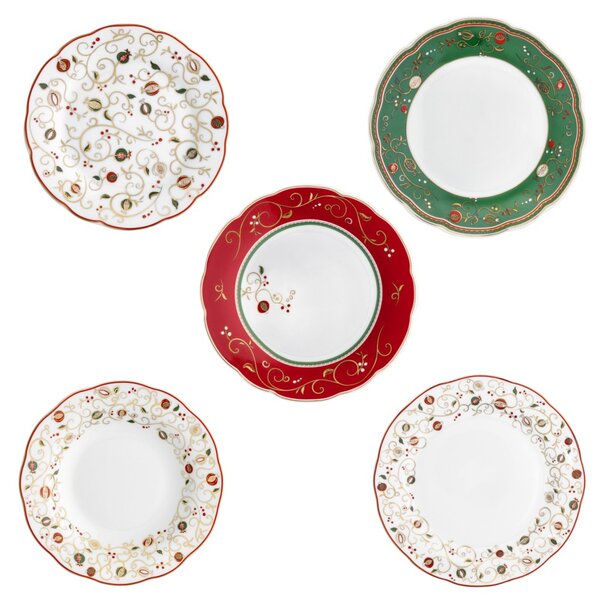 Jídelní 18-ti dílná sada VÁNOČNÍCH talířů Tempo di Festa BRANDANI (barva - porcelán, bílá/červená/zelená)
