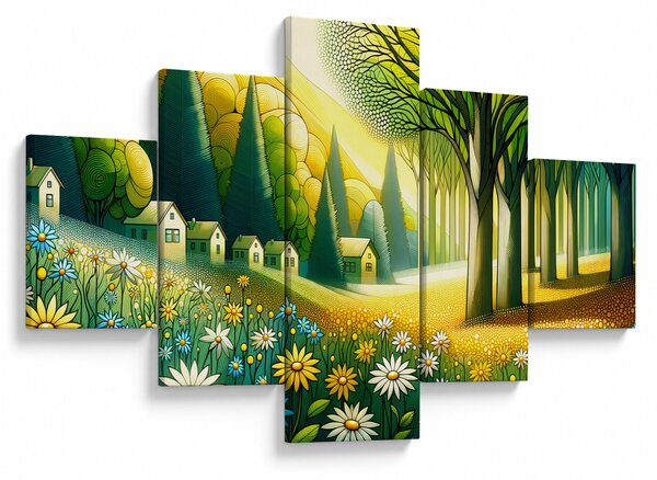 Obraz - Vesnice ve žluto-zelené (125x70 cm)