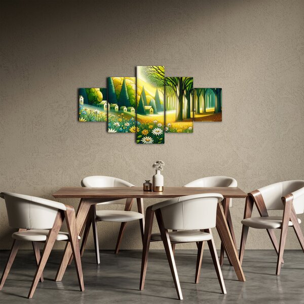 Obraz - Vesnice ve žluto-zelené (125x70 cm)