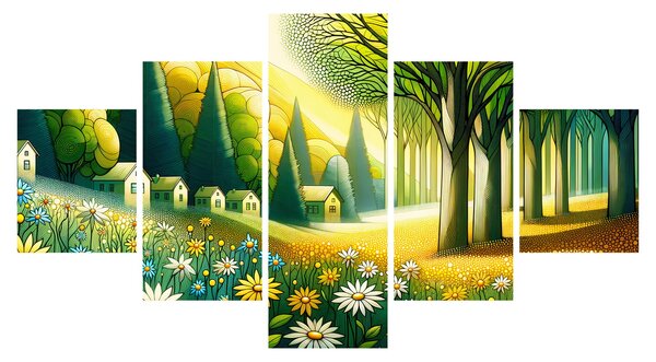 Obraz - Vesnice ve žluto-zelené (125x70 cm)