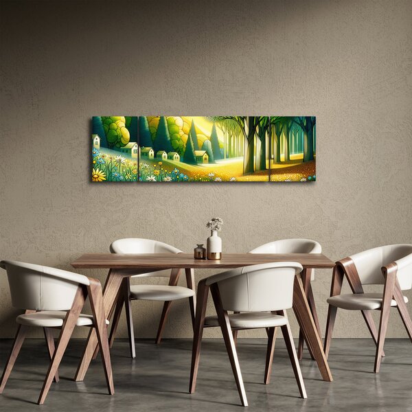 Obraz - Vesnice ve žluto-zelené (170x50 cm)