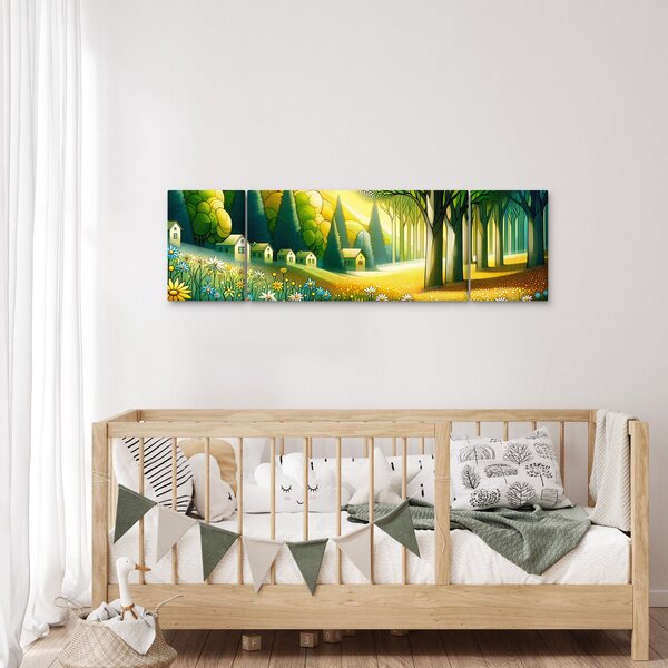 Obraz - Vesnice ve žluto-zelené (170x50 cm)
