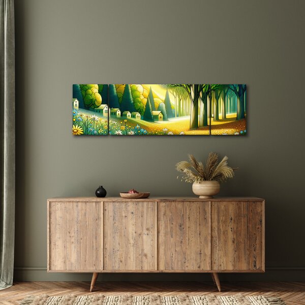Obraz - Vesnice ve žluto-zelené (170x50 cm)