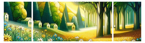 Obraz - Vesnice ve žluto-zelené (170x50 cm)