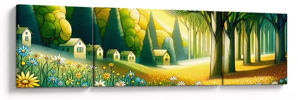 Obraz - Vesnice ve žluto-zelené (170x50 cm)
