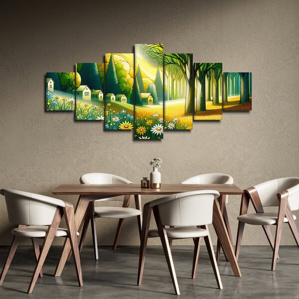 Obraz - Vesnice ve žluto-zelené (210x100 cm)