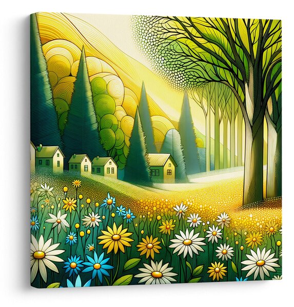 Obraz - Vesnice ve žluto-zelené (30x30 cm)