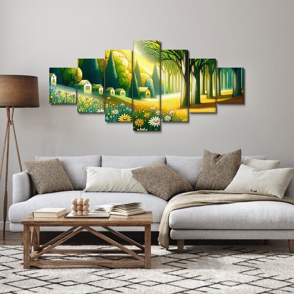 Obraz - Vesnice ve žluto-zelené (210x100 cm)
