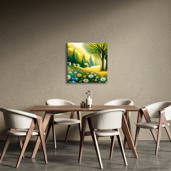 Obraz - Vesnice ve žluto-zelené (30x30 cm)