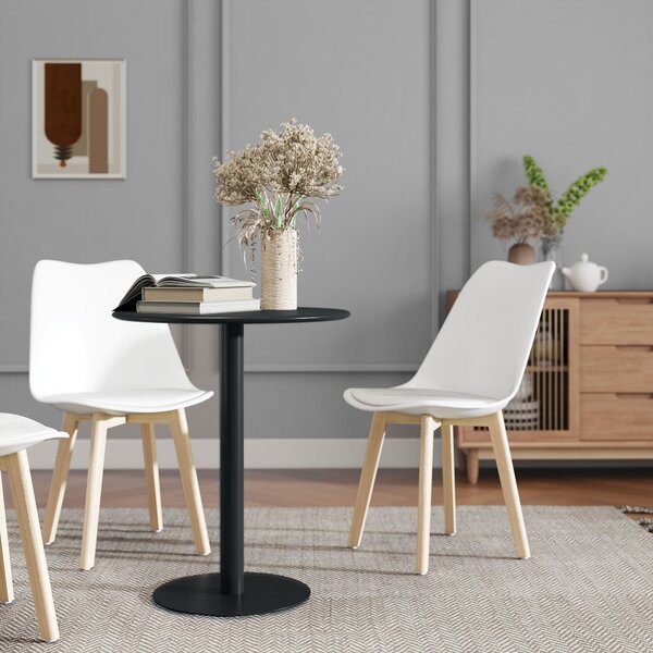 HOMCOM Jídelní stůl, Kulatý stůl pro 2 osoby, Moderní jídelní stůl do obývacího pokoje a zahrady, Ocel, Ø60 x 72 cm, Černý | Aosom