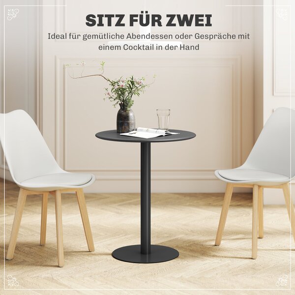 HOMCOM Jídelní stůl, Kulatý stůl pro 2 osoby, Moderní jídelní stůl do obývacího pokoje a zahrady, Ocel, Ø60 x 72 cm, Černý | Aosom