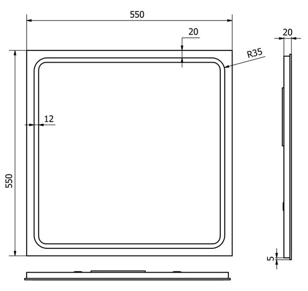 Sapho Gemini Zrcadlo 55x55 cm s LED osvětleným lemem, GM055