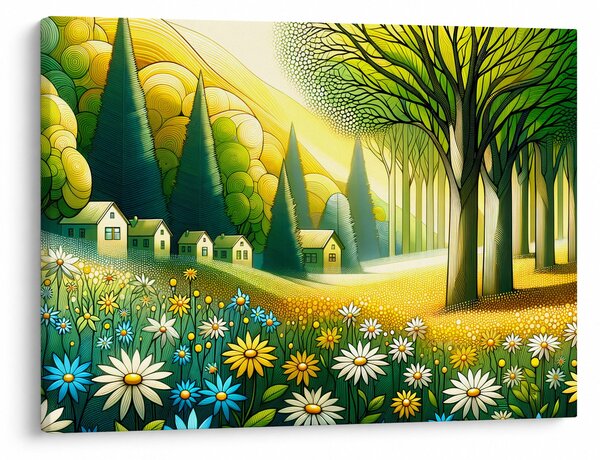 Obraz - Vesnice ve žluto-zelené (70x50 cm)