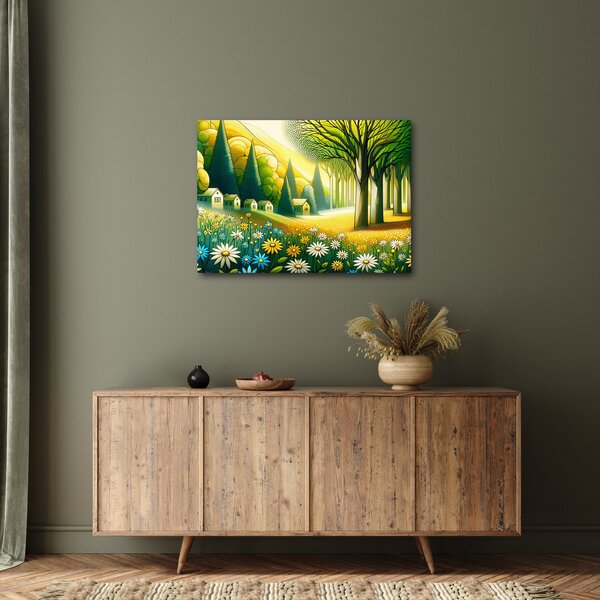 Obraz - Vesnice ve žluto-zelené (70x50 cm)