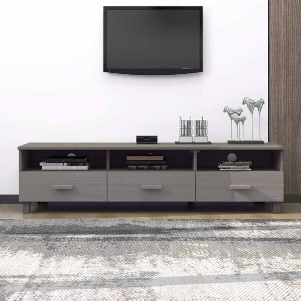 TV stolek HAMAR světle šedý 158 x 40 x 40 cm masivní borovice 340475