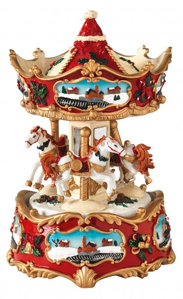 Vánoční kolotoč s koníkama 16 cm hrací skříňka BRANDANI (barva - červení/bílá)