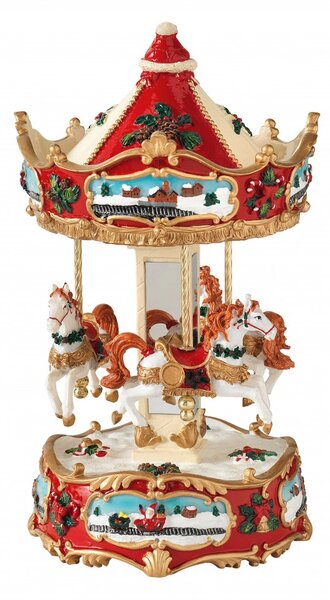 Vánoční kolotoč s koníkama 25 cm hrací skříňka BRANDANI (barva - červení/bílá)