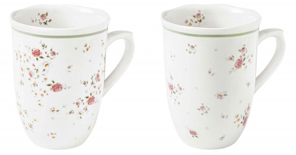 Sada 2 porcelánových hrnků 350ml Nonna Rosa BRANDANI (barva - porcelán, bílá/růžová, květy)