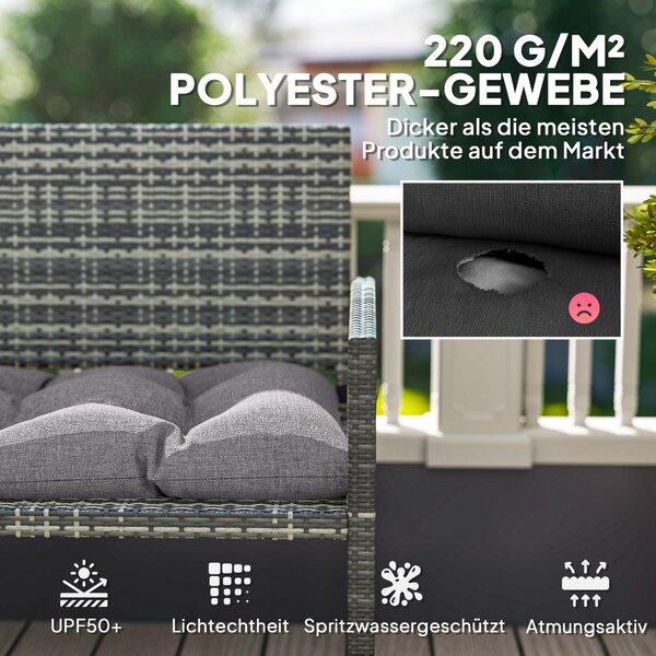 Židle na lavici Outsunny 105 x 46 x 12,5 cm s popruhy, polstrování na venkovní židle, voděodolné polstrování UPF50+, polštář na sezení, polštářek, pod