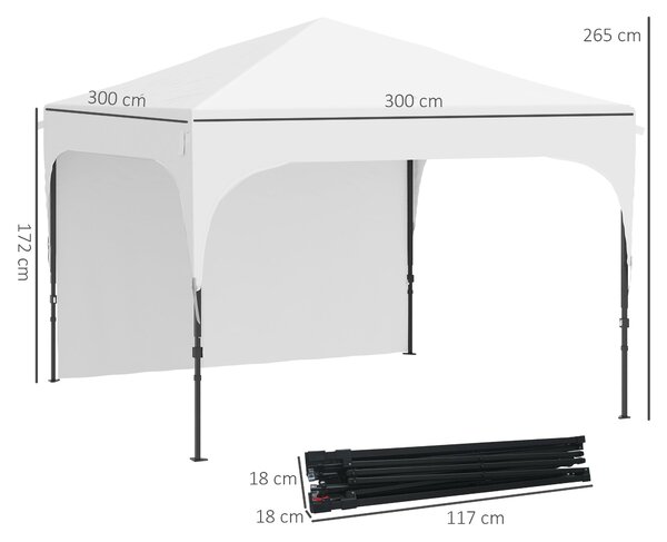 Zahradní altán Outsunny Pop-Up Skladací Stan s Odnímatelnou Boční Stěnou + Transportní Taška Ocelový Oxford 3 x 3 x 2,65 m Bílý | Aosom