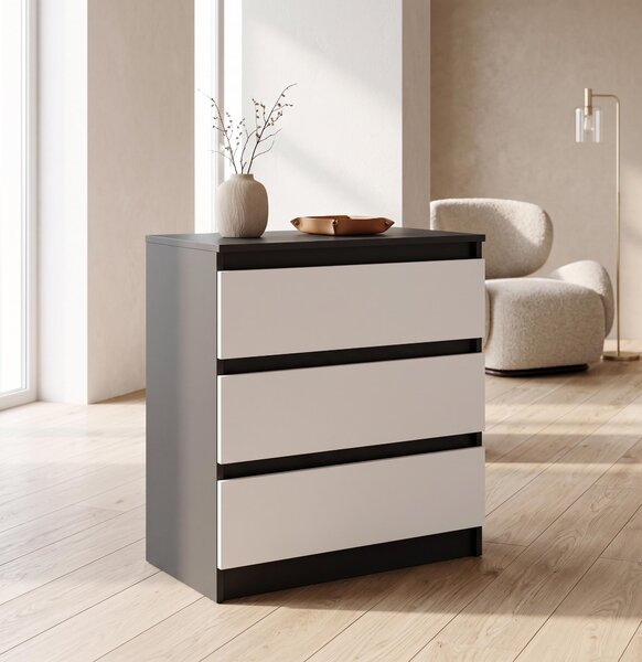 Moderní komoda se 3 zásuvkami | Bílá pídavná skíka | Komoda se zásuvkami 70 x 74,5 x 40 cm | Do lonice, obývacího pokoje a pedsín, antracitová / bílá