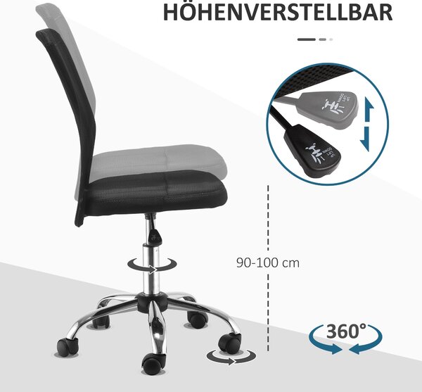 Ergonomická kancelářská židle Vinsetto, nastavitelná výška, 360° otáčení s prodyšným opěradlem, pro kancelář a studovnu, nosnost do 100 kg, černá | Ao