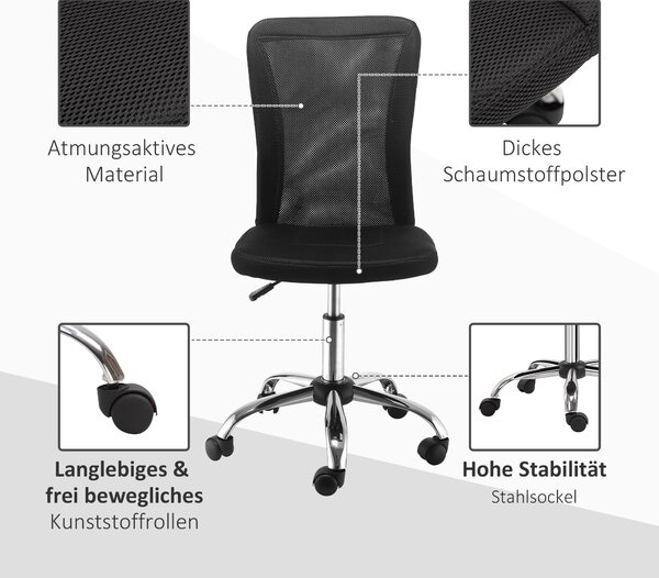 Ergonomická kancelářská židle Vinsetto, nastavitelná výška, 360° otáčení s prodyšným opěradlem, pro kancelář a studovnu, nosnost do 100 kg, černá | Ao