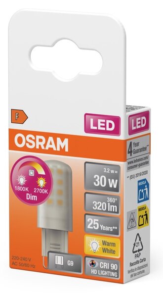 LED žárovka LED PIN 30 Glow DIM, 3.2W, Teplá bílá, Matná, G9