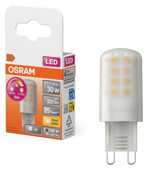 LED žárovka LED PIN 30 Glow DIM, 3.2W, Teplá bílá, Matná, G9