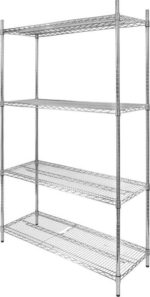 Kuchyský regál pro gastronomii, chromovaná ocel, univerzální Mega-M, 4 police, 180 x 90 x 45 cm, nosnost do 250 kg