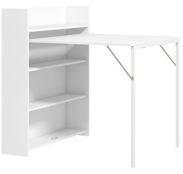 HOMCOM Skládací Jídelní Stůl pro 3 Osoby s 4 Policemi, Moderní Skládací Jídelní Stůl pro Malé Prostory, Kuchyň, 80 x 90 x 93 cm, Bílý | Aosom