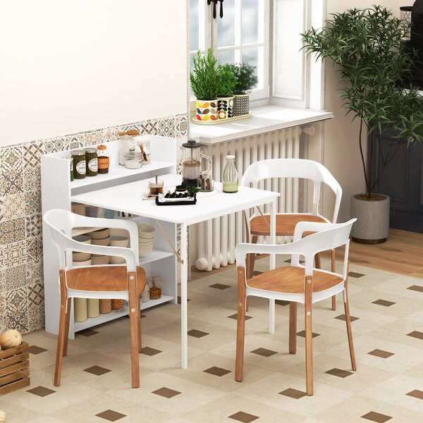 HOMCOM Skládací Jídelní Stůl pro 3 Osoby s 4 Policemi, Moderní Skládací Jídelní Stůl pro Malé Prostory, Kuchyň, 80 x 90 x 93 cm, Bílý | Aosom