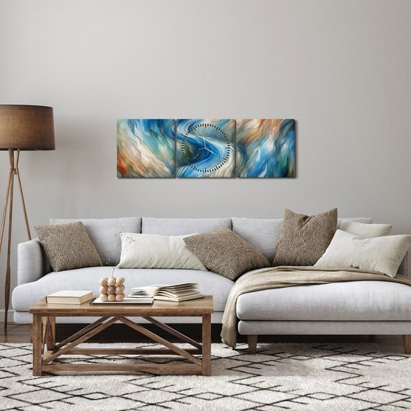 Obraz - Abstraktní proud (s hodinami) (90x30 cm)