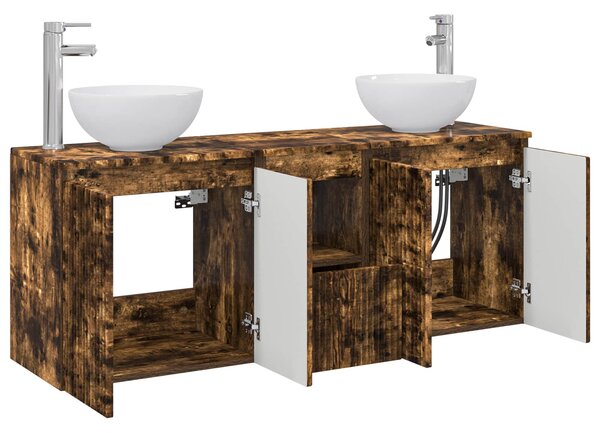 Sada koupelnových skříněk 3 ks Kouřový dub 129 x 35 x 80 cm 3405622