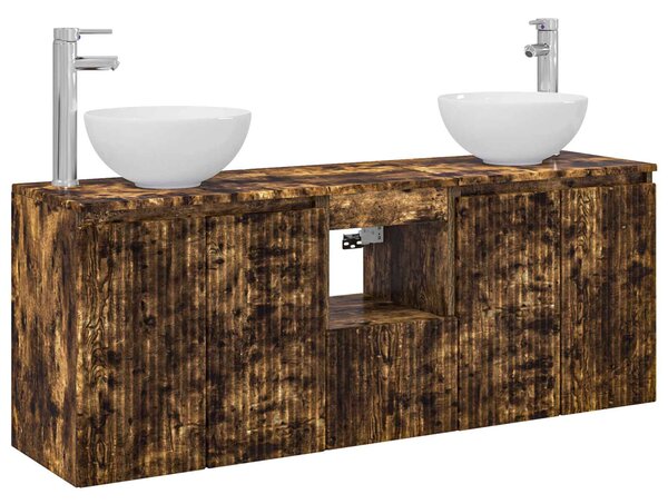 Sada koupelnových skříněk 3 ks Kouřový dub 129 x 35 x 80 cm 3405622