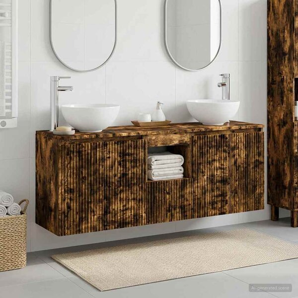 Sada koupelnových skříněk 3 ks Kouřový dub 129 x 41 x 80 cm 3405632