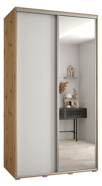Šatní skříň s posuvnými dveřmi a zrcadlem DAVOS 140cm | DUB Artisan / bílá / stříbrné