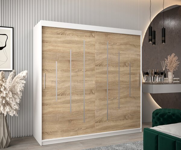 Šatní skříň s posuvnými dveřmi YORK - 200x200cm -Bílá-Dub Sonoma-