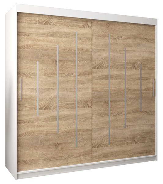 Šatní skříň s posuvnými dveřmi YORK - 200x200cm -Bílá-Dub Sonoma-