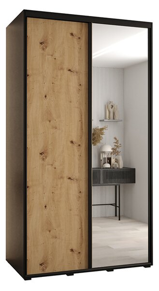 Šatní skříň s posuvnými dveřmi a zrcadlem DAVOS 140cm | Černá / DUB Artisan / černé