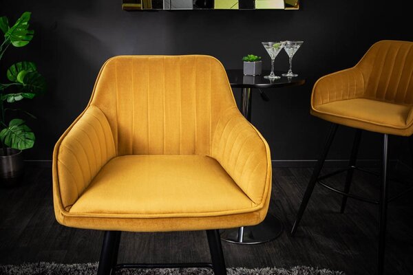 Designová barová židle Esmeralda hořčičný samet