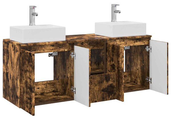 Sada koupelnových skříněk 3 ks Kouřový dub 129 x 41 x 79.5 cm 3405652