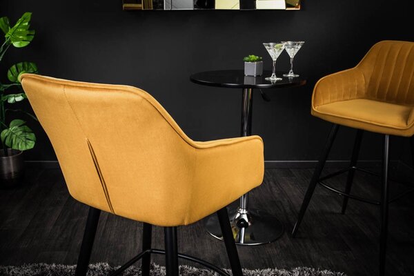 Designová barová židle Esmeralda hořčičný samet